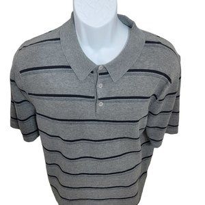 Eddie Bauer Polo Shirt, Men's Large, Gray with Blue Stripes, Short Sleeve, EUC
